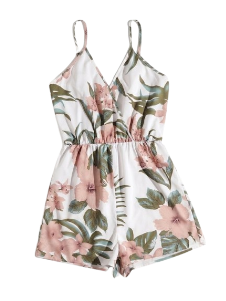 Surplice Neck Floral Cami Romper