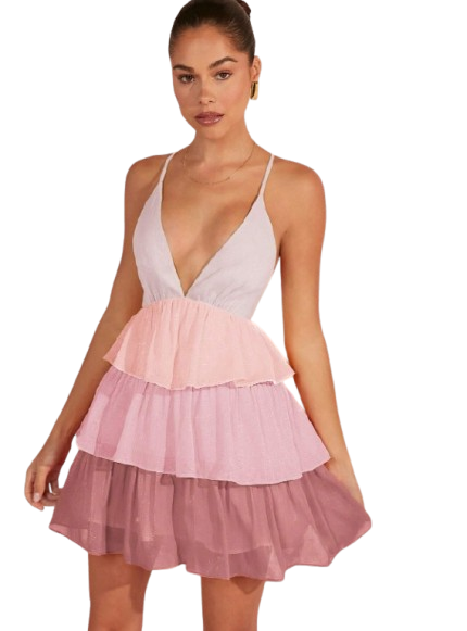 Backless Cross-Strap Tiered Mini Dress Size Large