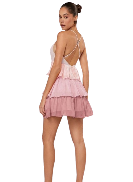 Backless Cross-Strap Tiered Mini Dress Size Large
