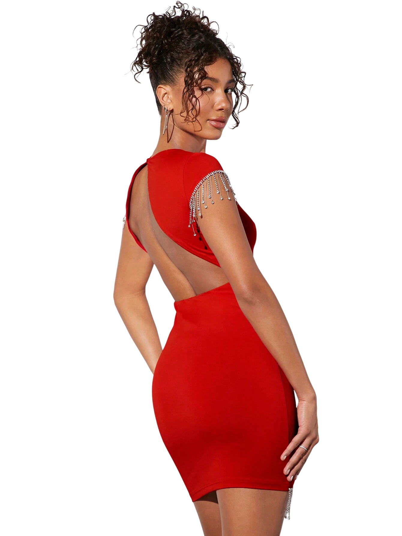 The Backless Rhinestone & Tassel Merged Dress Size Medium