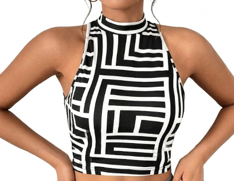 Geometric Matrix Mock Neck Crop Top Size XL