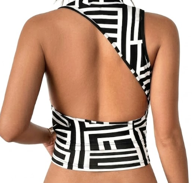 Geometric Matrix Mock Neck Crop Top Size XL