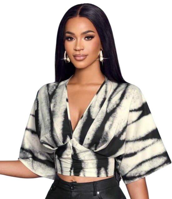 Abstract Brushstroke V-Neck Kimono Top Size XL