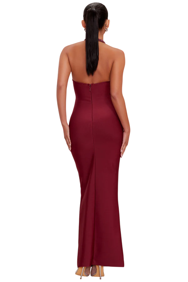 Wine Red Embellished Underwire Maxi Gown Size Medium