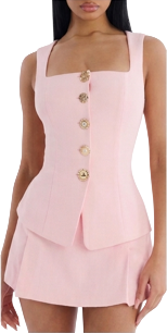2-Piece Baby Pink Button-Up Vest and Skirt Set Size Large