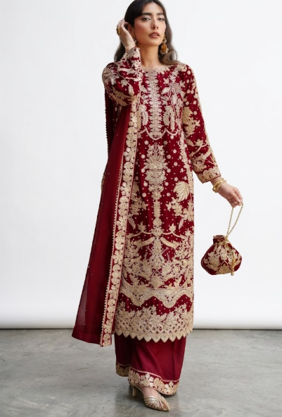 Royal Maroon & Gold Embroidered Indian Suit Set