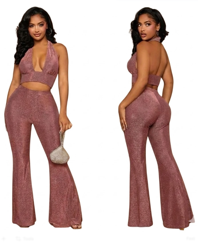 Rose Gold Shimmer Halter Two-Piece Set — Medium