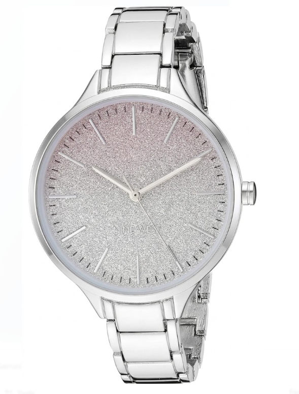 Nine West Women's Silver-Tone Glitter Ombré Bracelet Watch