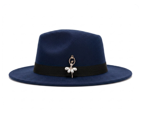 Elegant Ballerina Charm Fedora - Navy Blue