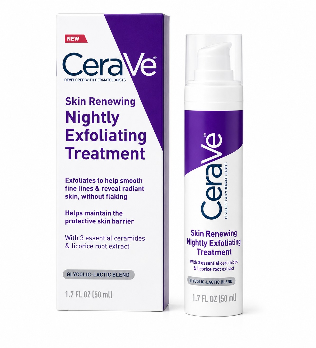 CeraVe Skin Renewing Nightly Exfoliating Treatment 1.7 FL OZ (50 ml).