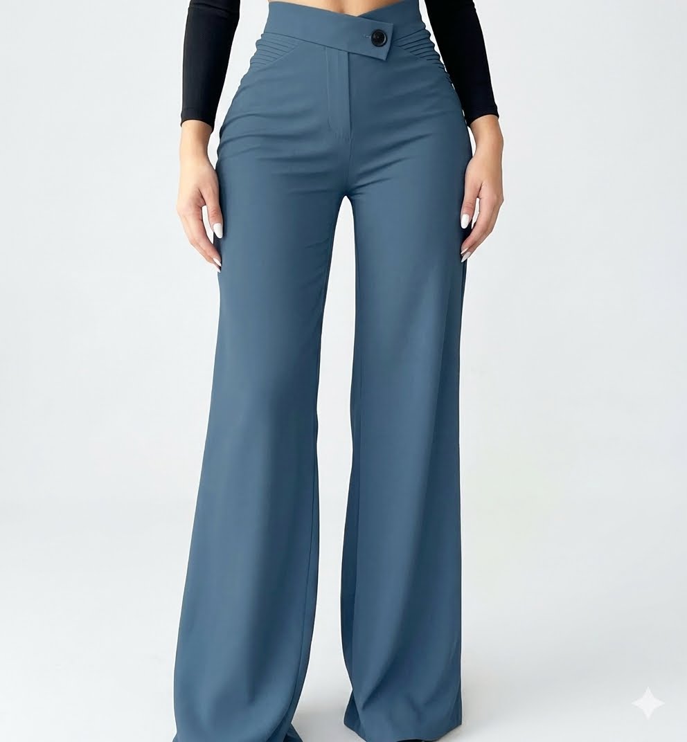 Valencia Asymmetric Waist Wide-Leg Trousers - S