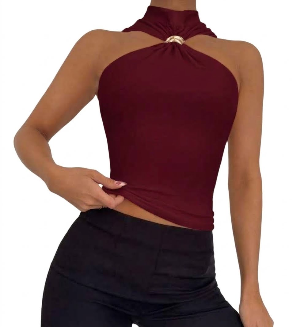 Verona Metal Ring High-Neck Halter Top - M
