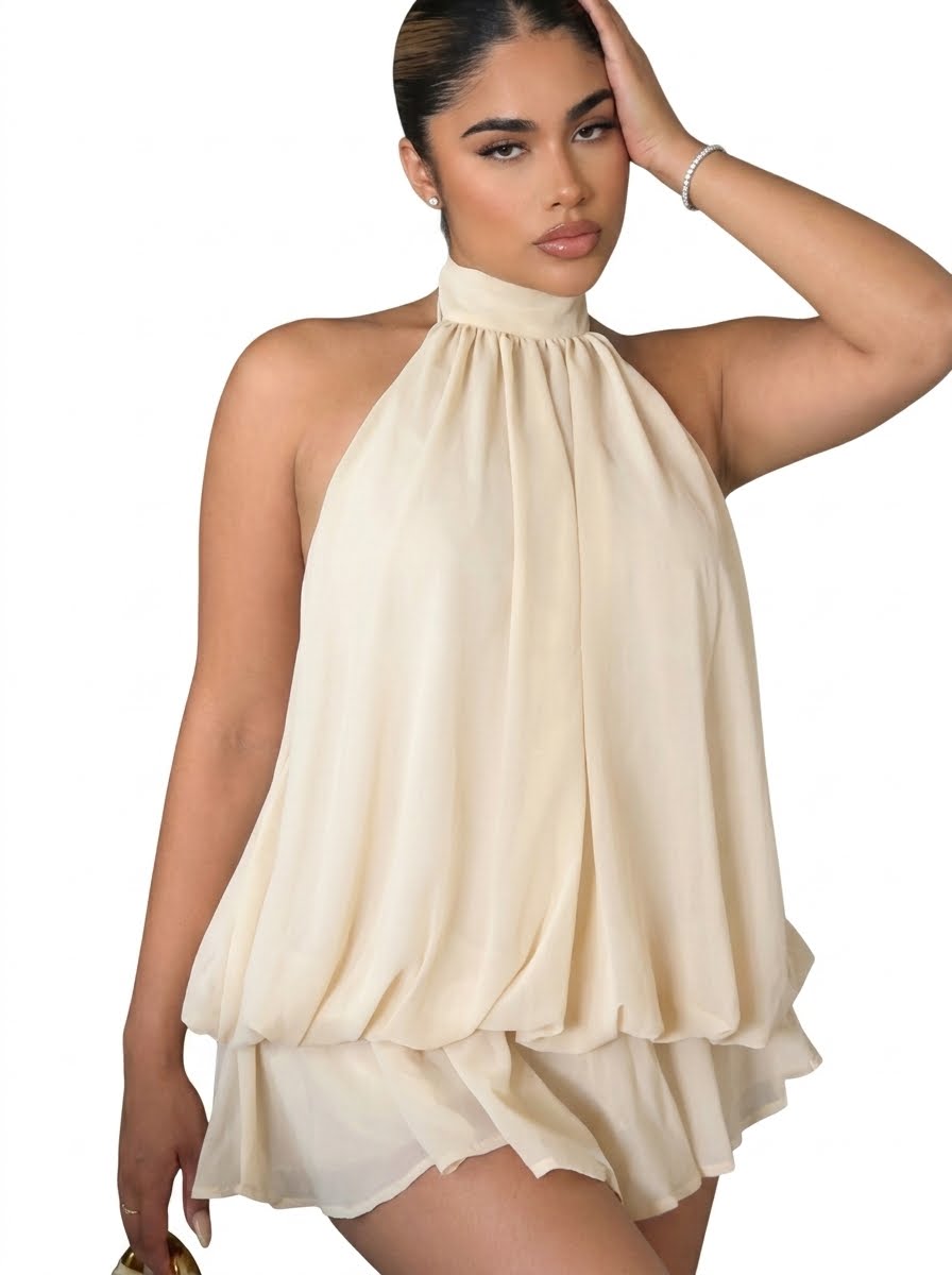 Capri Halter Neck Bubble Hem Romper
