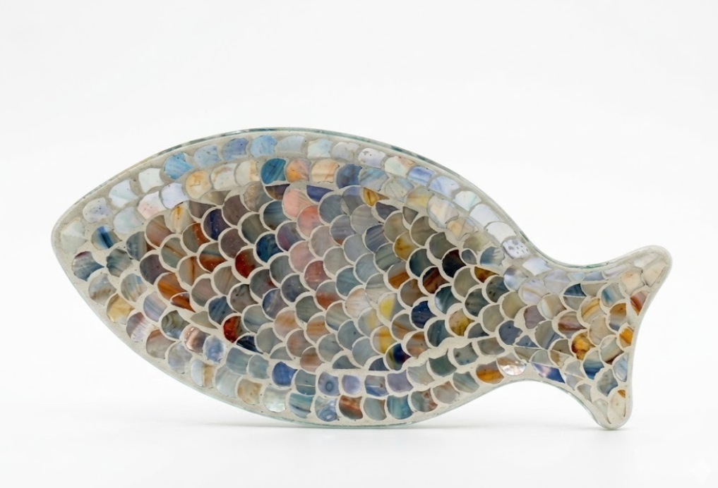 Mosaic Shell-Inlay Fish Decorative Tray