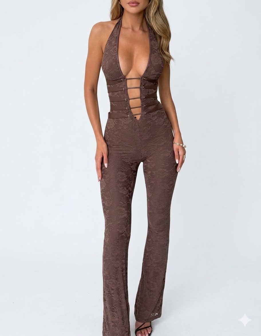 Amara Textured Lace Cage-Bodice Jumpsuit