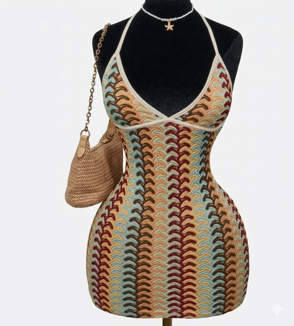Tulum Chevron Textured Backless Sundress - M