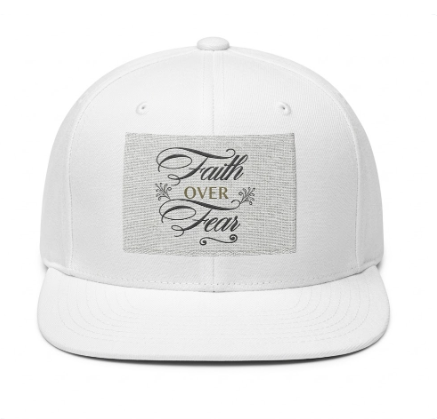 "Faith Over Fear" Premium Embroidered White Flat-Brim Snapback Cap