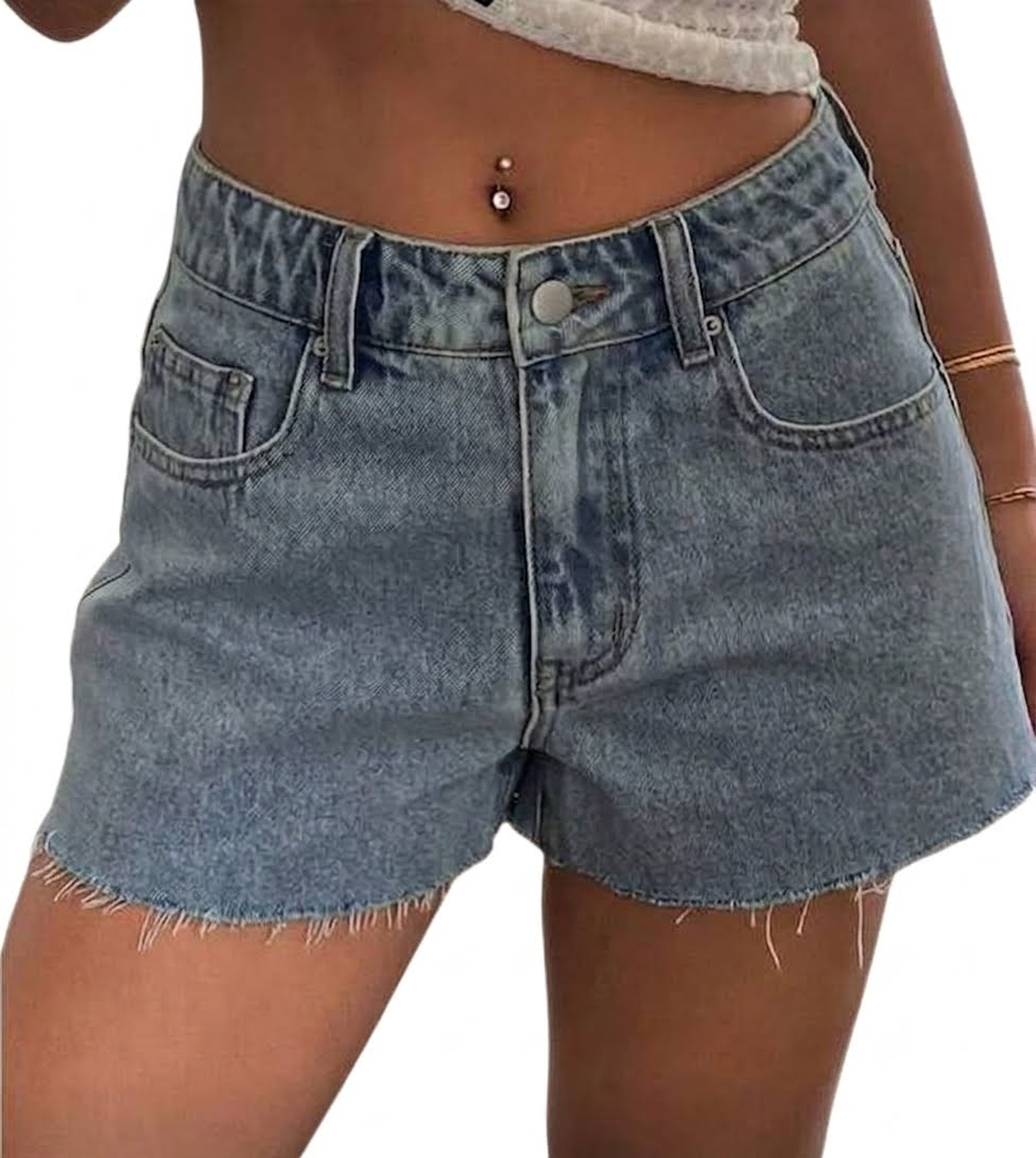 Classic Distressed Denim Daisy Dukes - Medium Blue Cutoff Denim Shorts-M