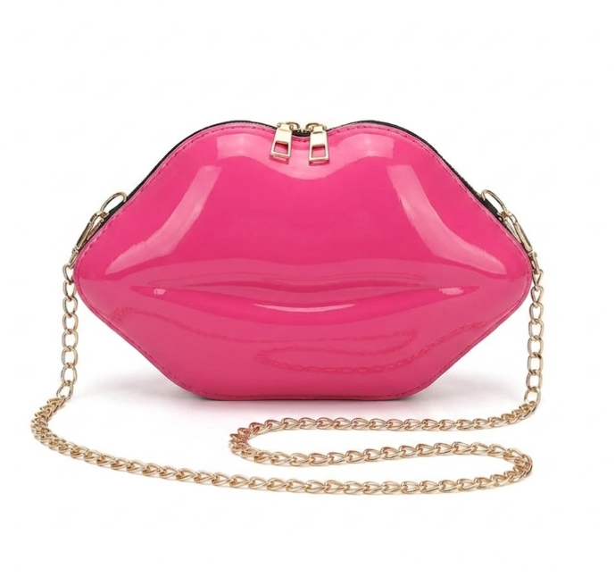 Hot Pink Novelty Lips Patent Leather Clutch Bag