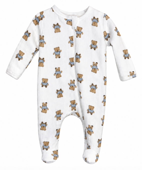 Duck-Duck Goose "Tiny Moments" Premium Teddy Bear Print Baby Footed Bodysuit (0-3M)