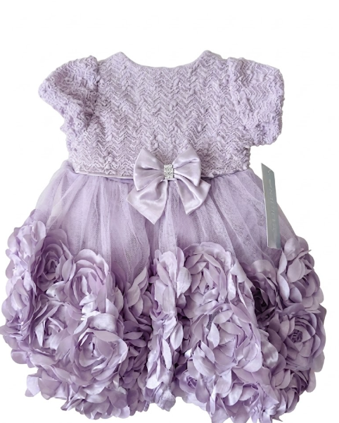 Mauve Petal & Bow 2-Piece Baby Dress Set (Size 0-3M)