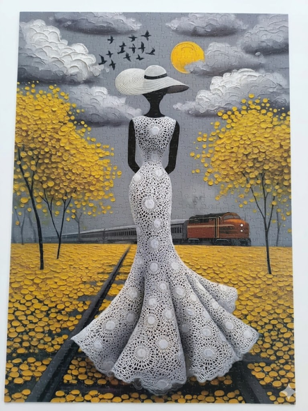 Elegant Lady on Train Track Canvas Wall Art