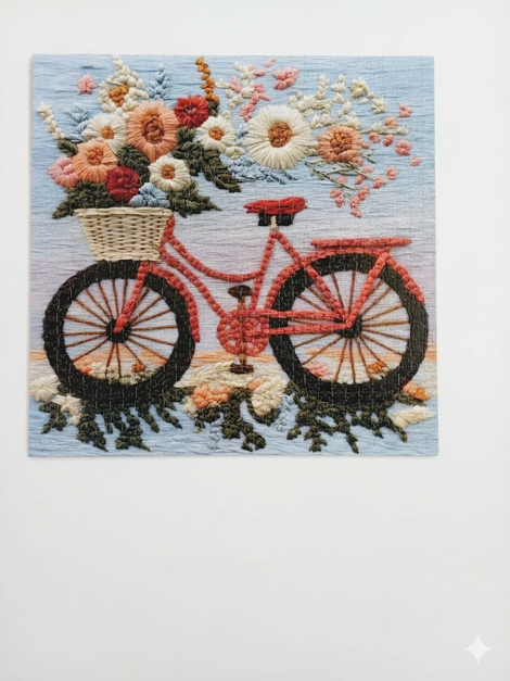 Vintage Bicycle with Floral Basket Canvas Wall Art