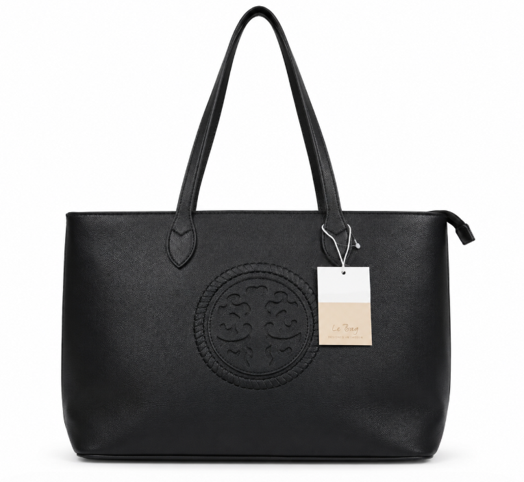 Le Bag Black Embossed Tote Handbag
