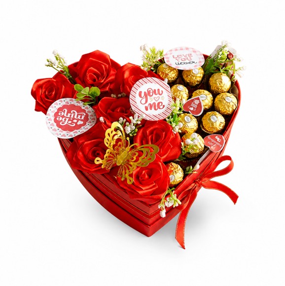 Heart-Shaped Rose & Chocolate Gift Box