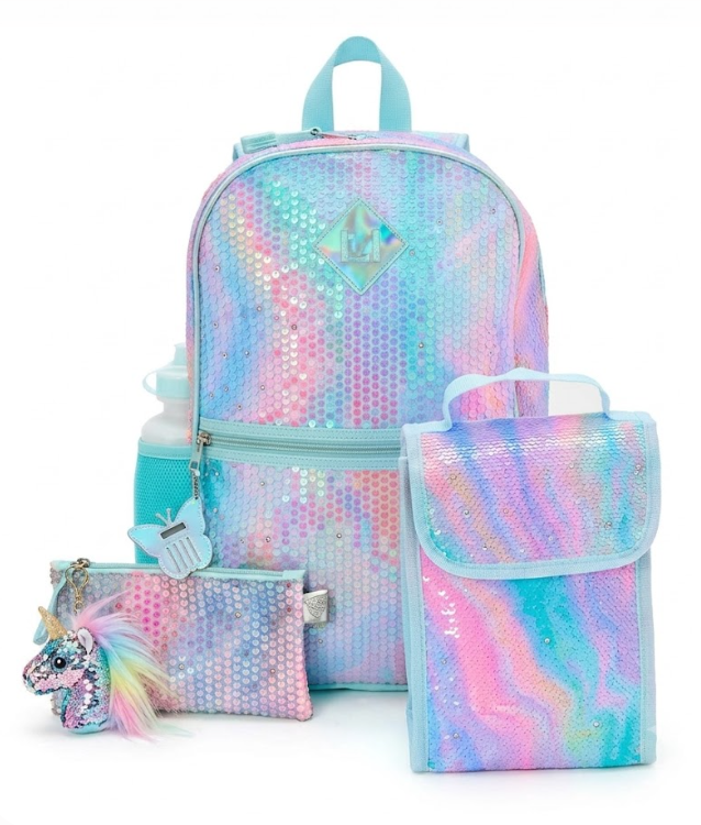 Premium Girls 5-Piece Pastel Mermaid Sequin Backpack Set