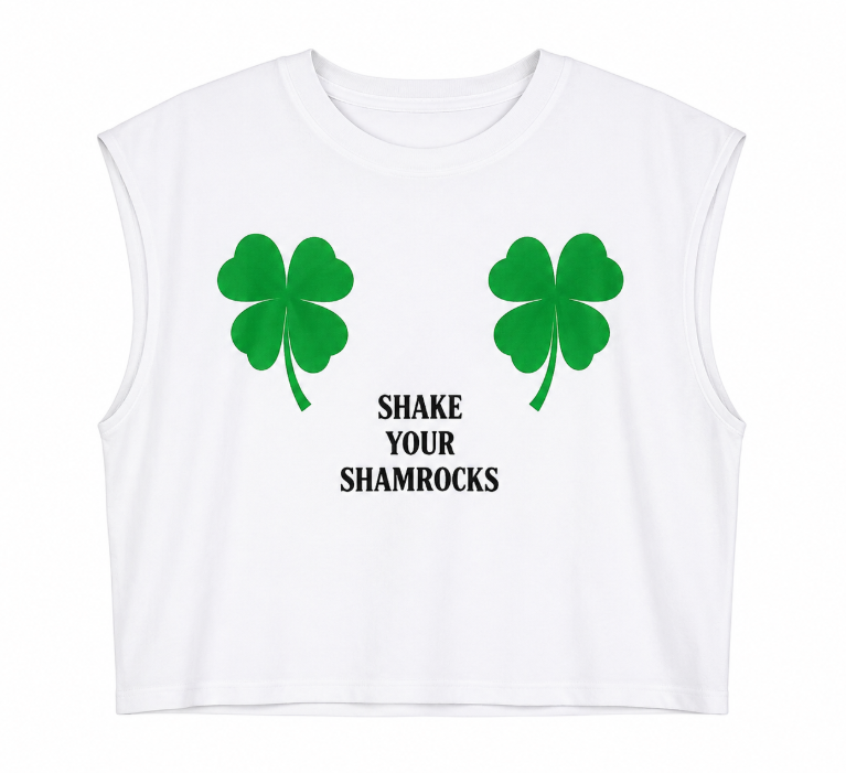 Shake Your Shamrocks Women's Sleeveless Crop Top – White (1XL)