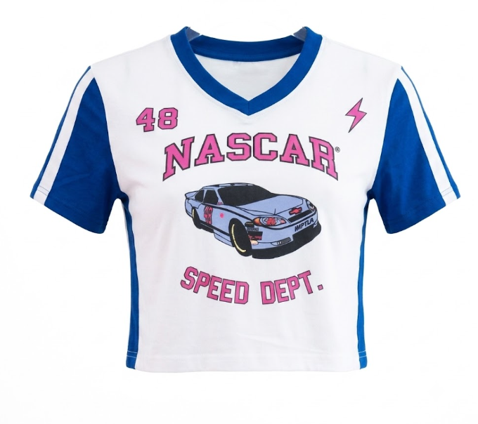 NASCAR Speed Dept. White & Blue Crop Top Size Small