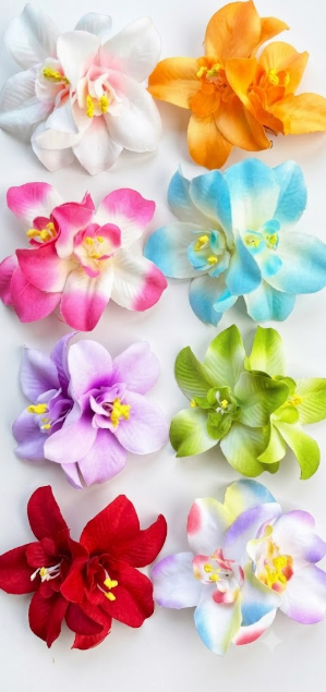 8-Pack Tropical Artificial Flower Hair Clips – Vibrant Multicolor Floral Assortment