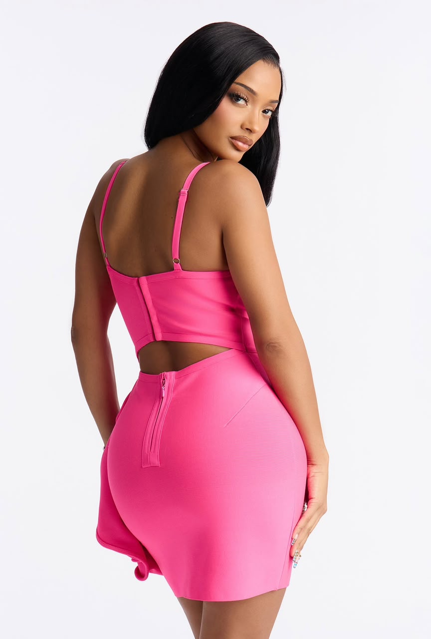 Neon Pink Rose Mini Dress
