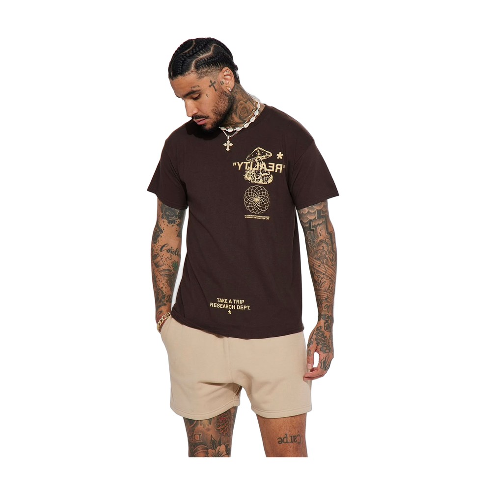Men Brown Reality Short Sleeve Tee- Size: Large