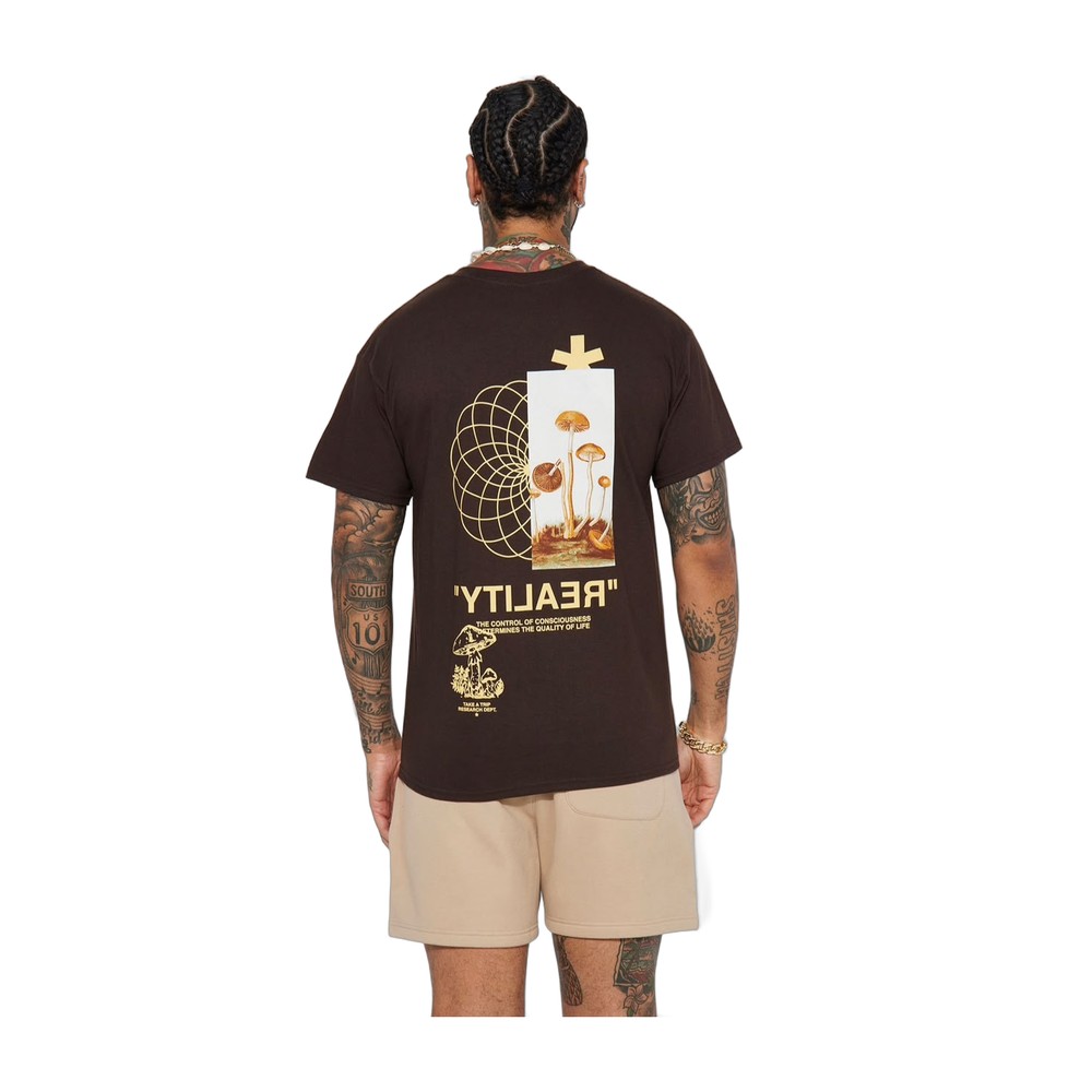 Men Brown Reality Short Sleeve Tee- Size: Large