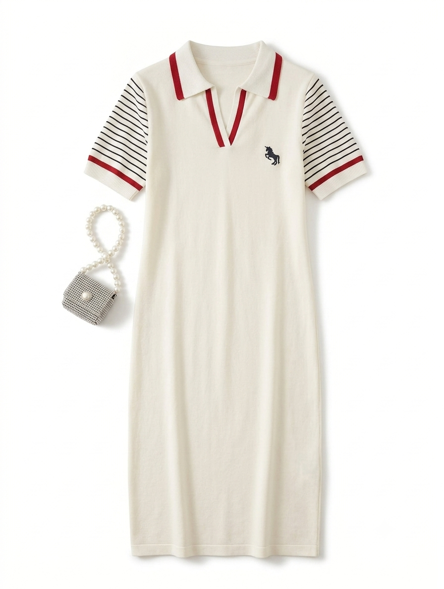 Multicolor Embroidery Polo Dress Size: Large
