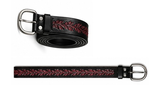 Crimson Oak Leaf Tooled Leather Belt