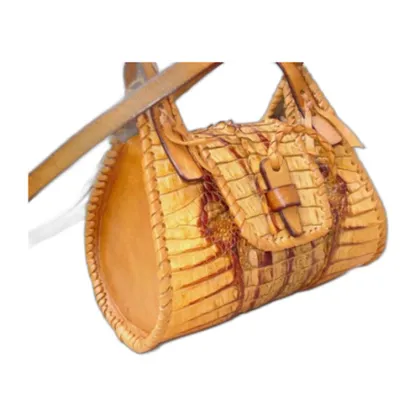 Artisanal Alligator-Embossed Barrel Shoulder Bag