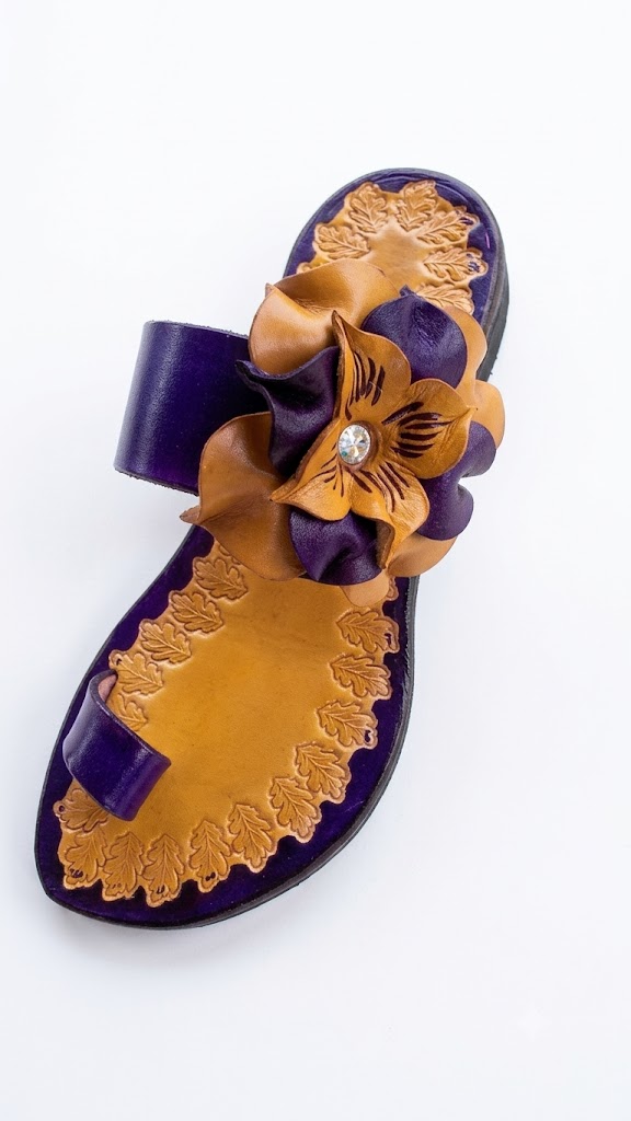 Amethyst Bloom Artisanal Tooled Leather Sandals