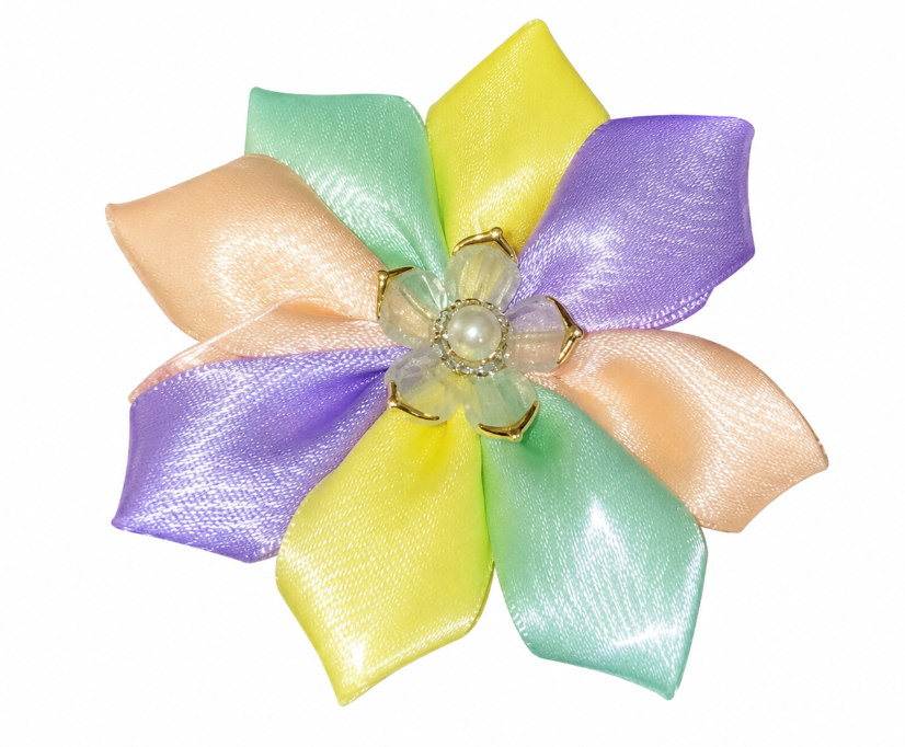 Handmade Pastel Satin Flower Hair Clip with Pearl Center