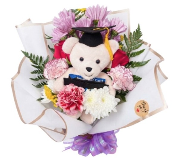 Graduation Celebration Teddy & Floral Bouquet