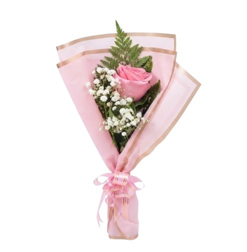 Blushing Elegance Single Rose Bouquet