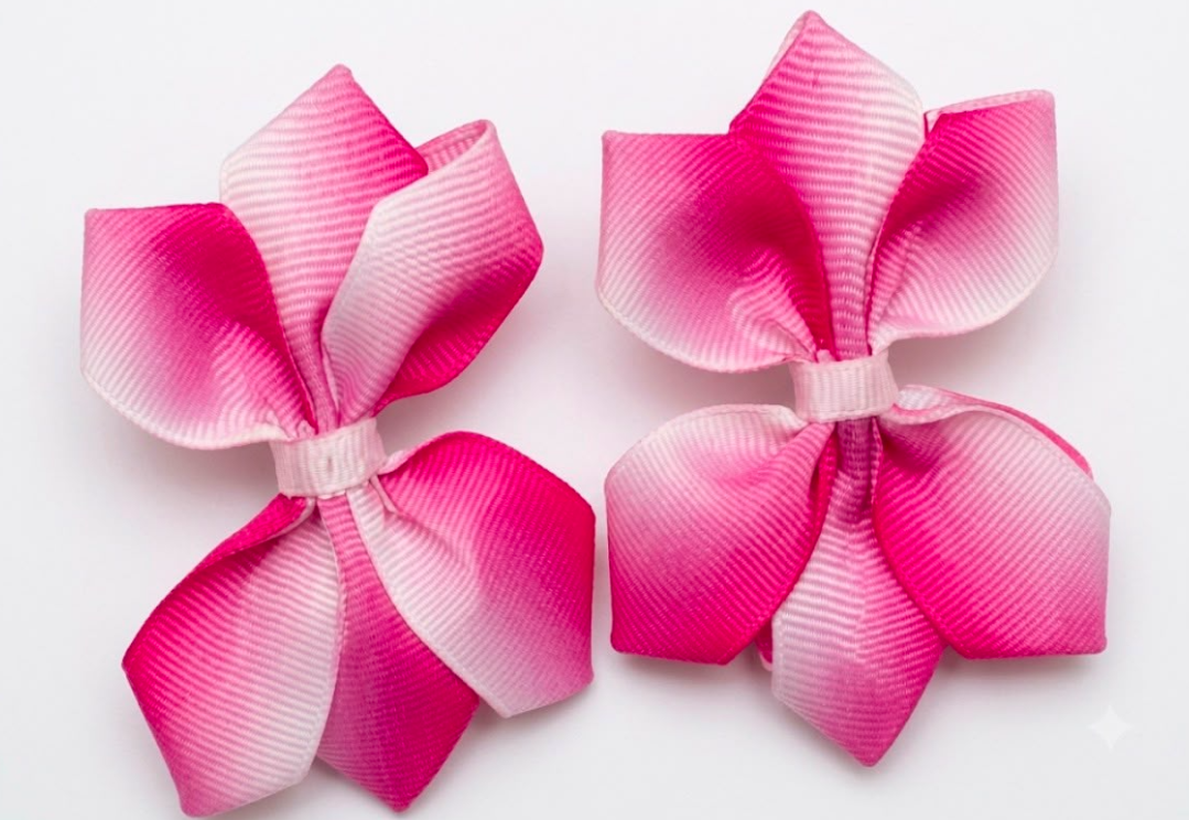 Handmade Pink Ombré Ribbon Hair Bow Set – Two-Tone Grosgrain Clips for Girls & Kids