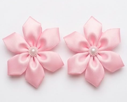 Satin Flower Hair Clip Set – Handmade Pearl Center Floral Bow Clips for Girls & Kids (Pair)