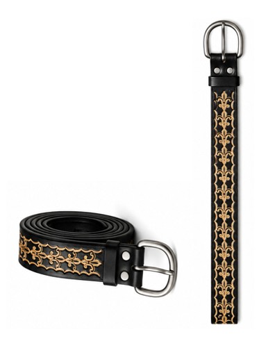 Heritage Floral-Tooled Black Leather Belt
