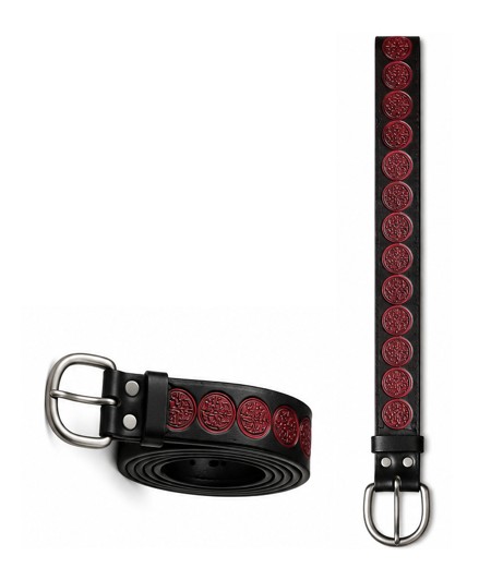 Red Embossed Asian Symbol Leather Belt