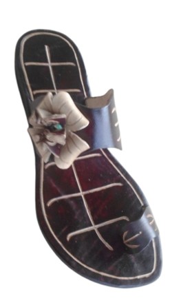 Artisan Floral Toe-Loop Leather Sandal with Geometric Inlay