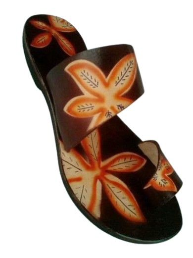 Hand-Painted Tropical Leaf Slide Sandal