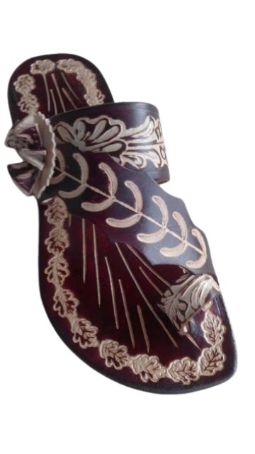 Hand-Tooled Floral Leather Slide Sandal
